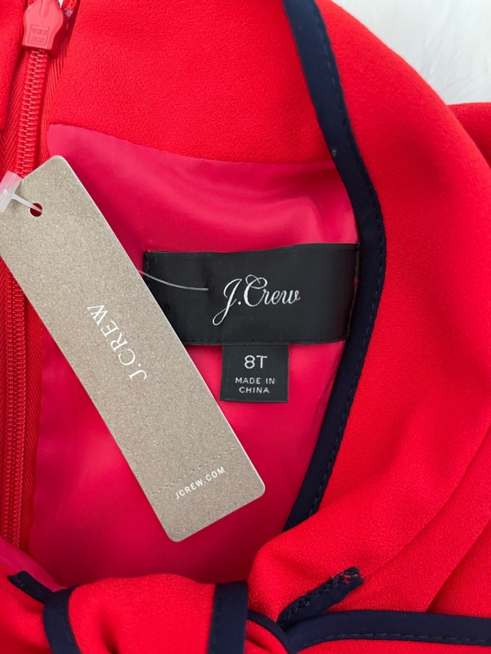 NWT J. Crew Red & Navy 365 Crepe Tie-neck Dress - Picture 9 of 15
